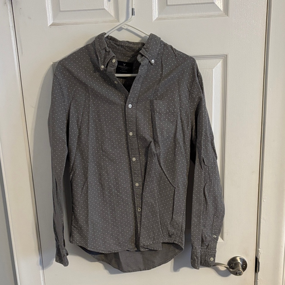 American Eagle Outfitters Dark Gray Polka Dot Shirt